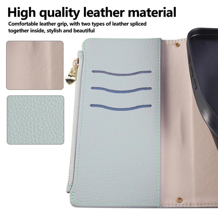 Funda de cuero tipo billetera con hebilla redonda y cremallera para Redmi Note 13 4G con correa cruzada (azul cielo)