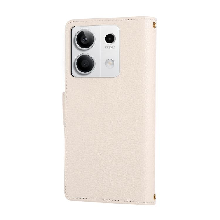 Funda de cuero con hebilla redonda y cremallera para Redmi Note 13 4G, con correa cruzada (blanca)