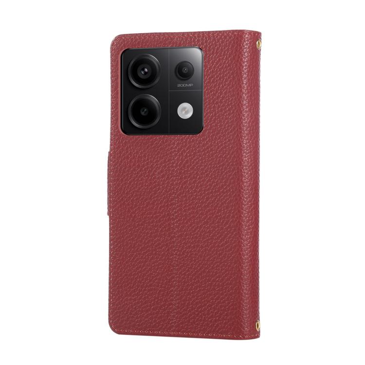 Funda de cuero con hebilla redonda y cremallera para Redmi Note 13 Pro 4G, con correa cruzada (roja)