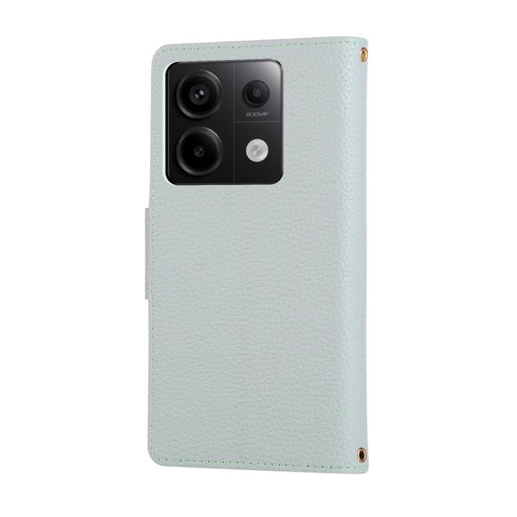Funda de cuero con hebilla redonda y cremallera para Redmi Note 13 Pro 4G, con correa cruzada (azul cielo)