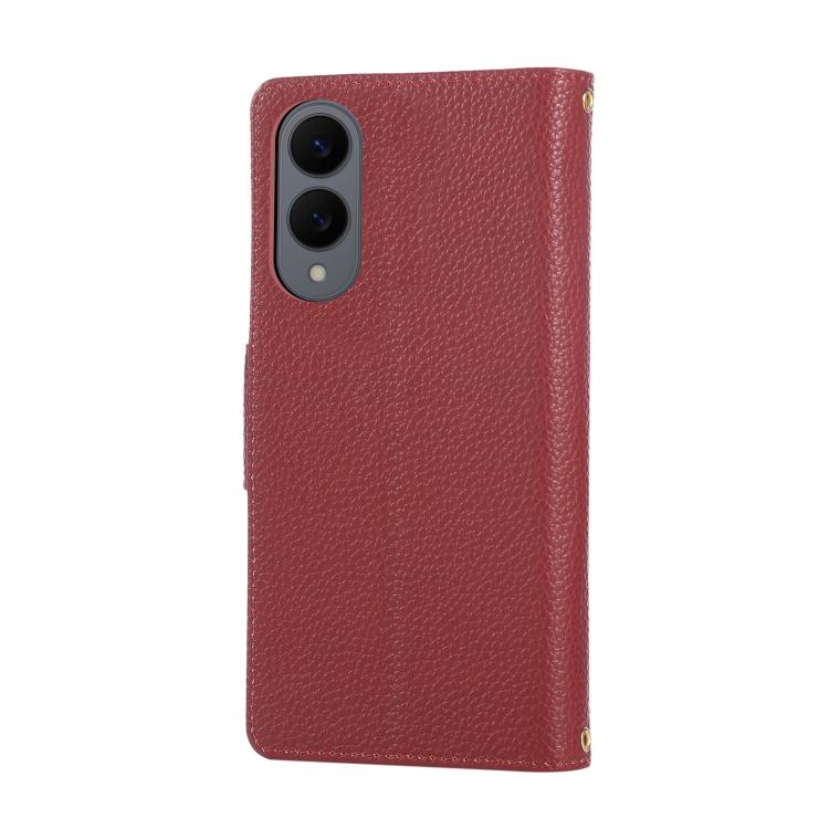 Funda de cuero tipo billetera con hebilla redonda y cremallera para Samsung Galaxy S25 Edge 5G con correa cruzada (roja)