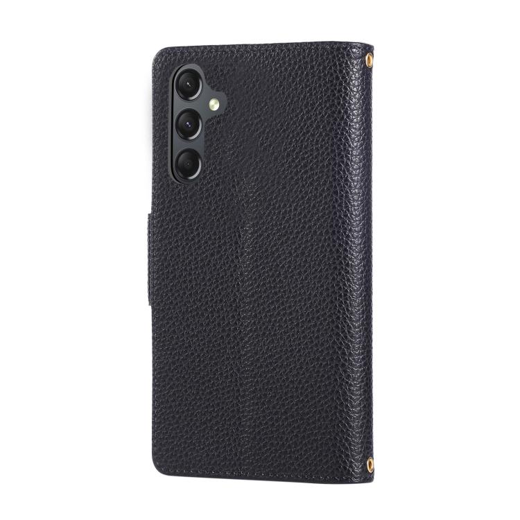 Funda de cuero tipo billetera con hebilla redonda y cremallera para Samsung Galaxy S25/S24 5G, con correa cruzada (negra)