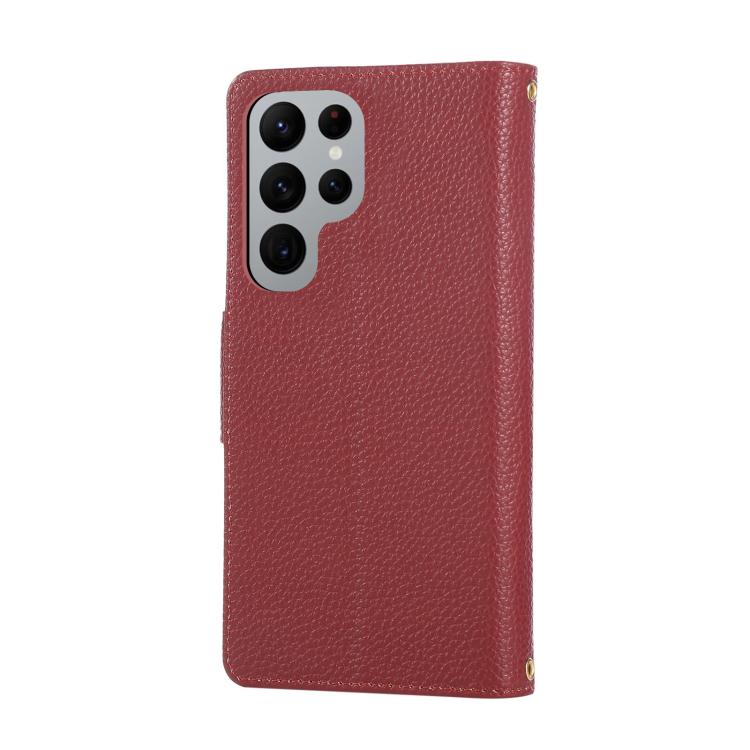 Funda de cuero con hebilla redonda y cremallera para Samsung Galaxy S22 Ultra 5G, con correa cruzada (roja)