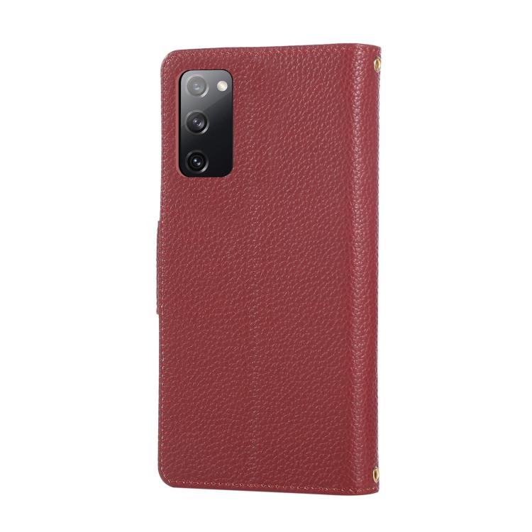 Funda de cuero con hebilla redonda y cremallera para Samsung Galaxy S20 FE con correa cruzada (roja)