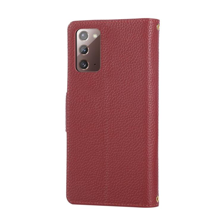 Funda de cuero tipo billetera con hebilla redonda y cremallera para Samsung Galaxy Note20 con correa cruzada (roja)