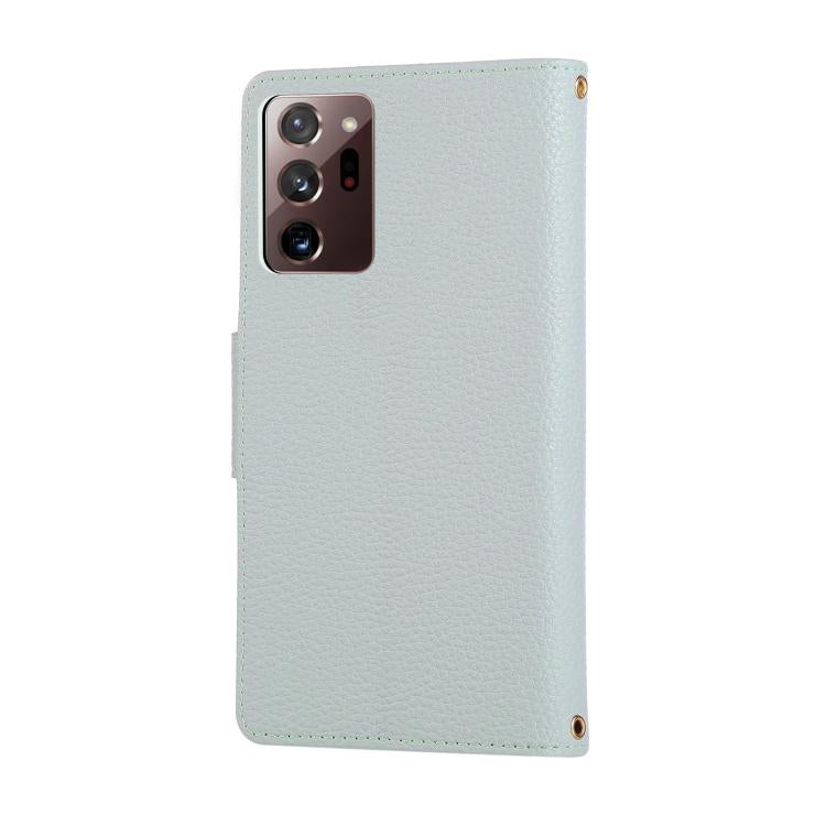 Funda de cuero tipo billetera con hebilla redonda y cremallera para Samsung Galaxy Note20 Ultra, con correa cruzada (azul cielo)