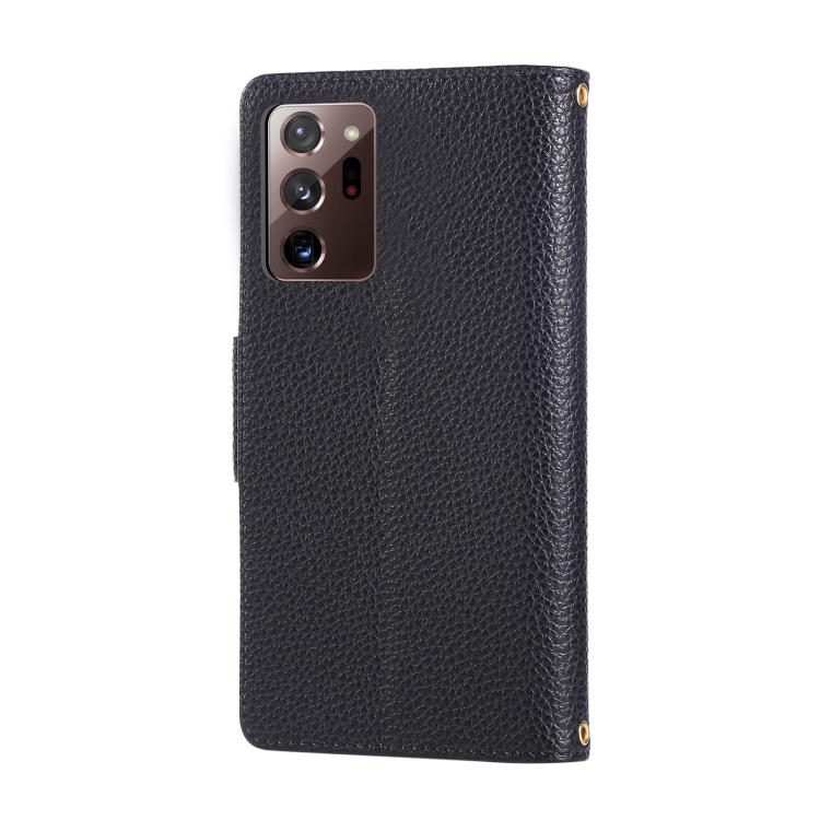 Funda de cuero con hebilla redonda y cremallera para Samsung Galaxy Note20 Ultra, con correa cruzada (negra)