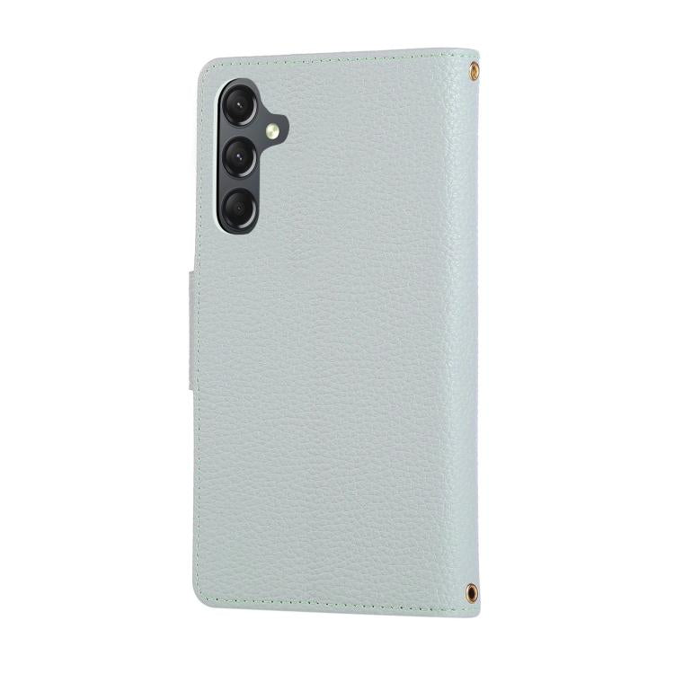 Funda de cuero tipo billetera con hebilla redonda y cremallera para Samsung Galaxy A55 5G con correa cruzada (azul cielo)