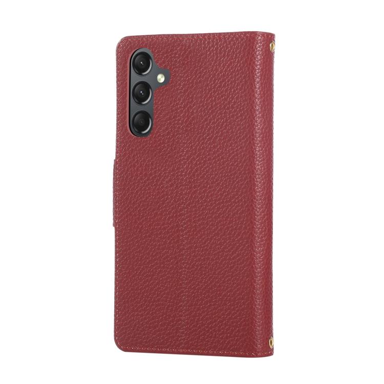 Funda de cuero tipo billetera con hebilla redonda y cremallera para Samsung Galaxy A35 5G con correa cruzada (roja)