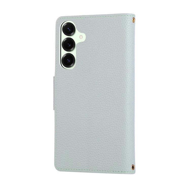 Funda de cuero tipo billetera con hebilla redonda y cremallera para Samsung Galaxy A14 4G/5G con correa cruzada (azul cielo)