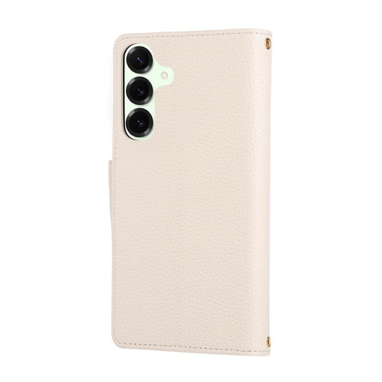 Funda de cuero tipo billetera con hebilla redonda y cremallera para Samsung Galaxy A14 4G/5G con correa cruzada (blanca)