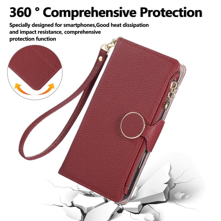 Funda de cuero tipo billetera con hebilla redonda y cremallera para Samsung Galaxy A16 4G / 5G / A26 5G (rojo)