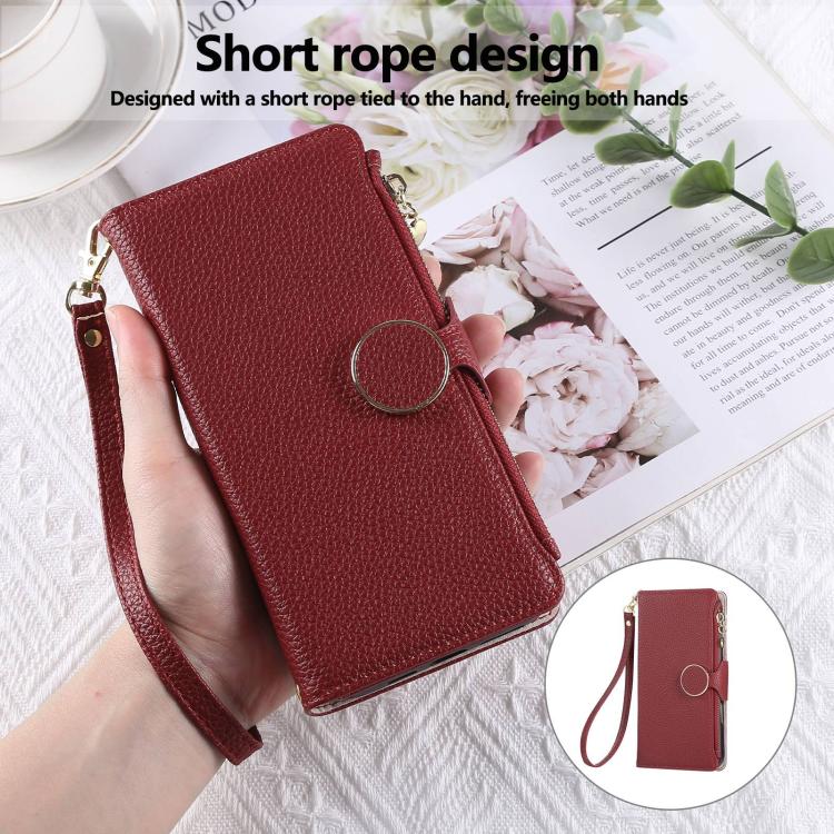 Funda de cuero tipo billetera con hebilla redonda y cremallera para Samsung Galaxy A16 4G / 5G / A26 5G (rojo)