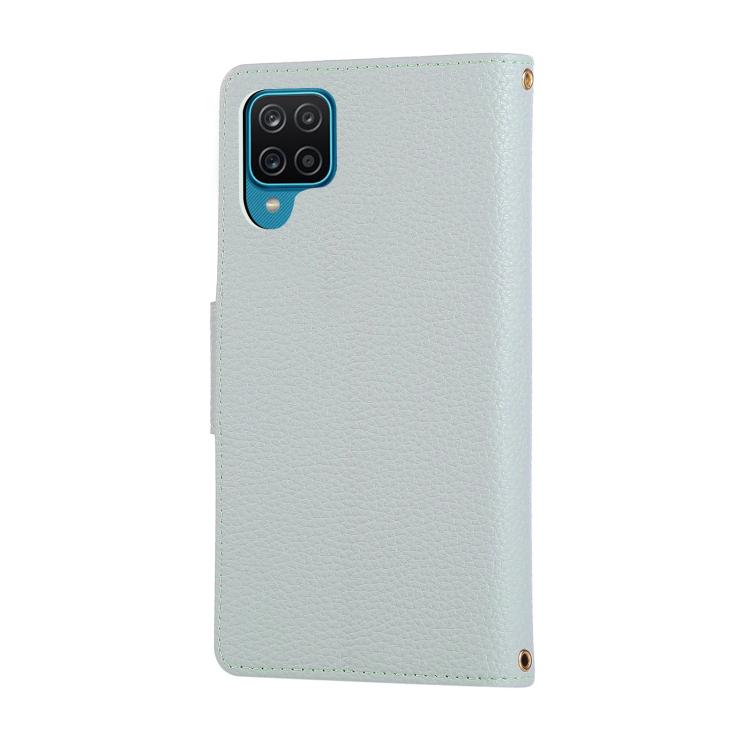 Funda de cuero con hebilla redonda y cremallera para Samsung Galaxy A12 5G, con correa cruzada (azul cielo)