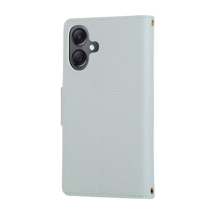 Funda de cuero tipo billetera con hebilla redonda y cremallera para Samsung Galaxy A05 con correa cruzada (azul cielo)