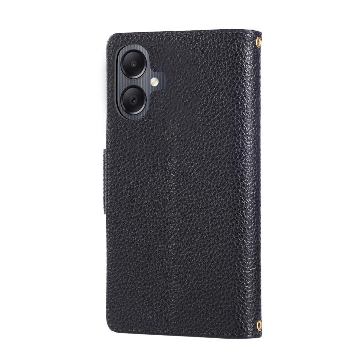 Funda de cuero tipo billetera con hebilla redonda y cremallera para Samsung Galaxy A05 con correa cruzada (negro)