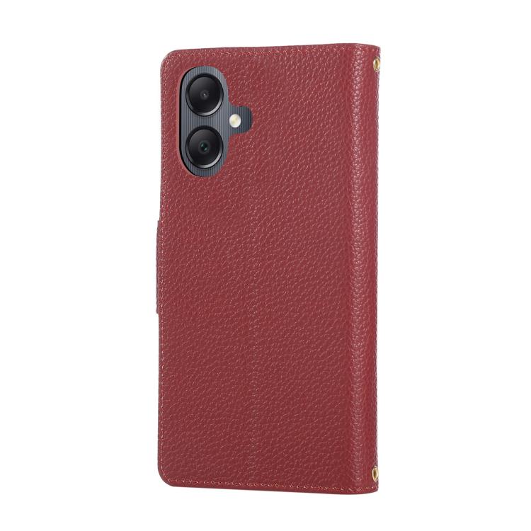 Funda de cuero tipo billetera con hebilla redonda y cremallera para Samsung Galaxy A06 con correa cruzada (roja)