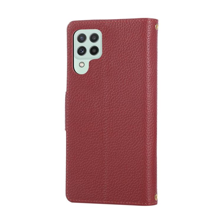 Funda de cuero tipo billetera con hebilla redonda y cremallera para Samsung Galaxy A22 4G con correa cruzada (roja)