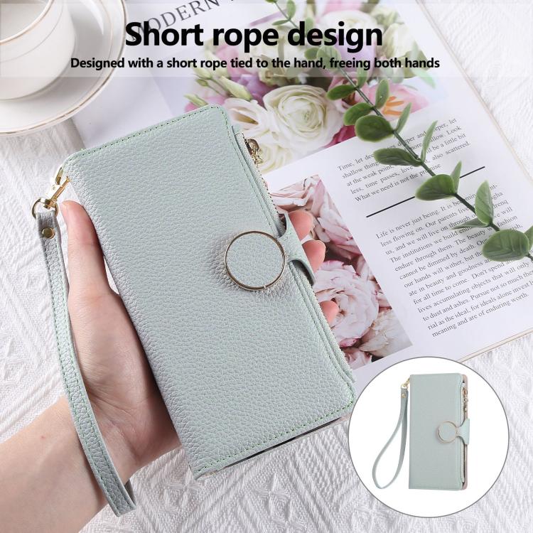Funda de cuero tipo billetera con hebilla redonda y cremallera para Samsung Galaxy A22 4G con correa cruzada (azul cielo)