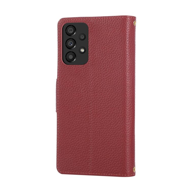 Funda de cuero tipo billetera con hebilla redonda y cremallera para Samsung Galaxy A33 5G con correa cruzada (roja)