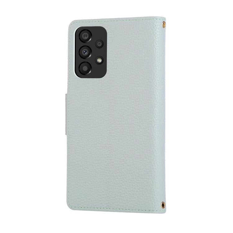 Funda de cuero tipo billetera con hebilla redonda y cremallera para Samsung Galaxy A23 5G con correa cruzada (azul cielo)