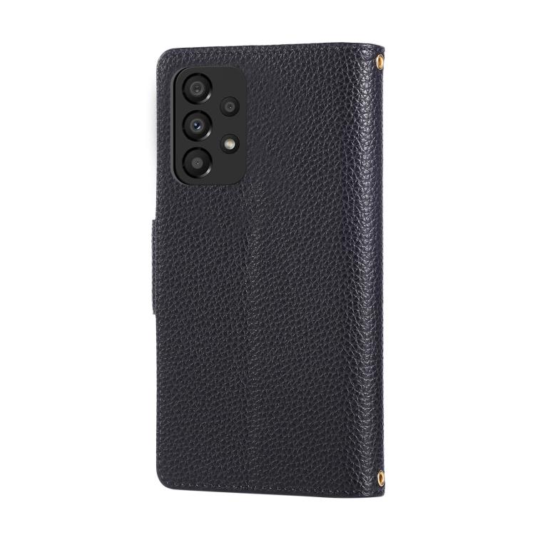 Funda de cuero tipo billetera con hebilla redonda y cremallera para Samsung Galaxy A23 5G con correa cruzada (negro)