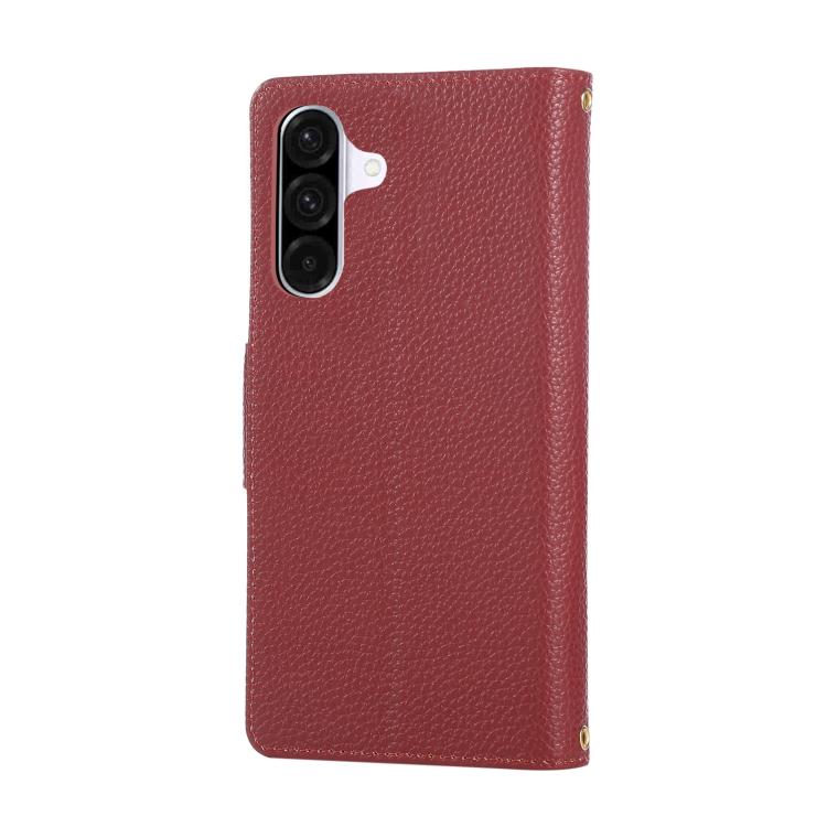 Funda de cuero tipo billetera con hebilla redonda y cremallera para Samsung Galaxy A36 5G con correa cruzada (roja)