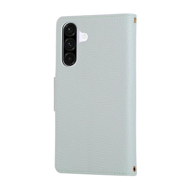 Funda de cuero tipo billetera con hebilla redonda y cremallera para Samsung Galaxy A36 5G con correa cruzada (azul cielo)