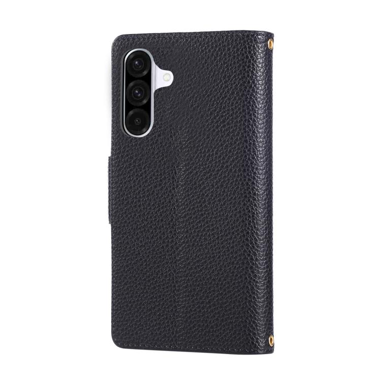 Funda de cuero tipo billetera con hebilla redonda y cremallera para Samsung Galaxy A36 5G con correa cruzada (negro)