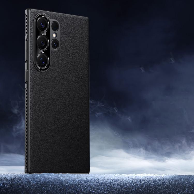 Funda híbrida de PC de cuero liso con protección suave y refrescante para Samsung Galaxy S24 Ultra 5G (negro)