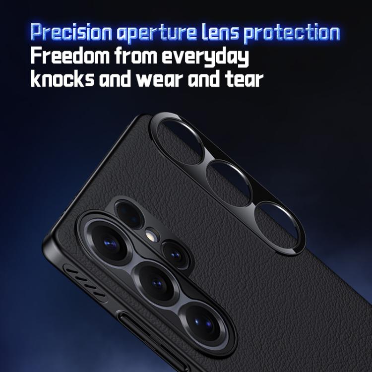 Funda híbrida de PC de cuero liso con protección suave y refrescante para Samsung Galaxy S24 Ultra 5G (negro)