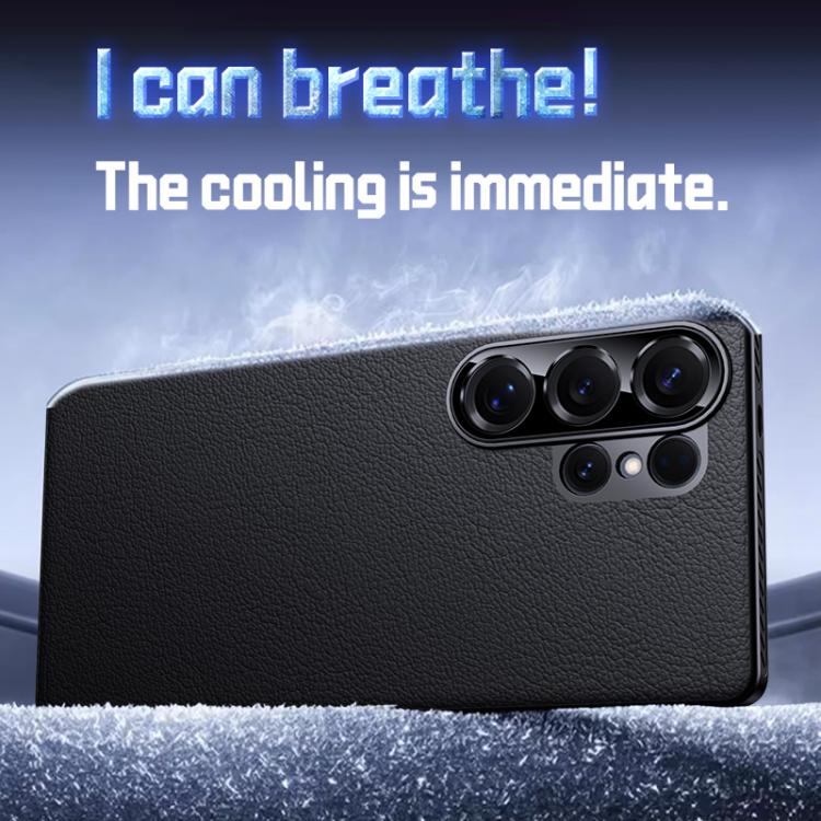 Funda híbrida de PC de cuero liso con protección suave y refrescante para Samsung Galaxy S25 Ultra 5G (negro)