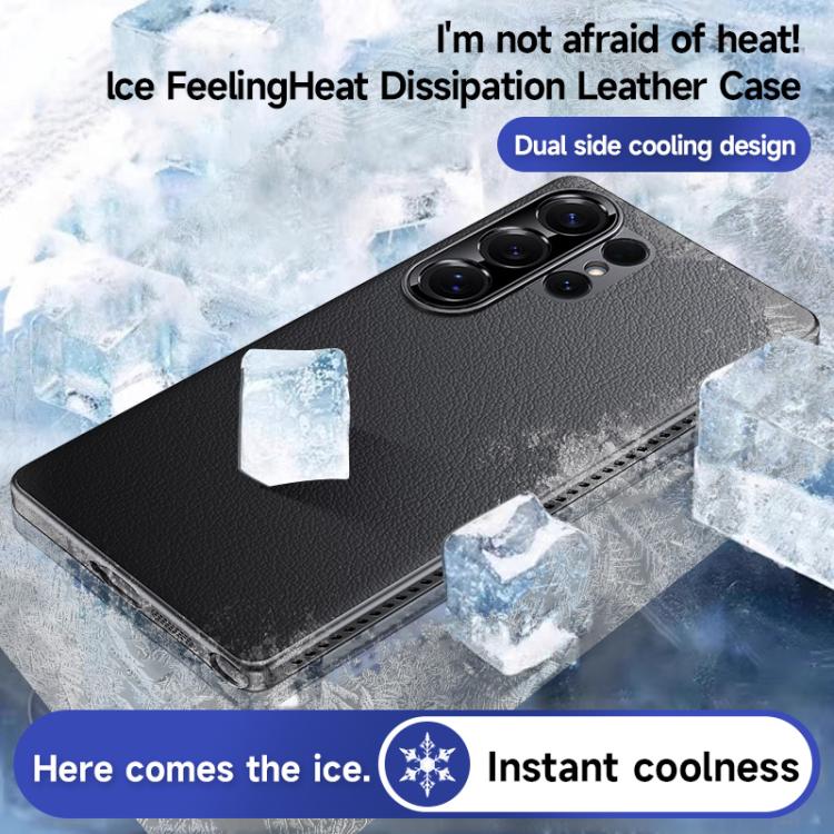 Funda híbrida de PC de cuero liso con protección suave y refrescante para Samsung Galaxy S24 Ultra 5G (negro)