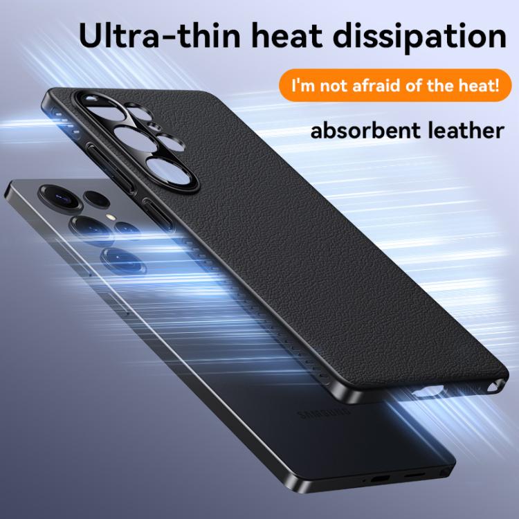 Funda híbrida de PC de cuero liso con protección suave y refrescante para Samsung Galaxy S24 Ultra 5G (negro)