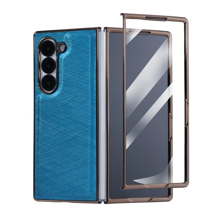 Funda de franela con textura de fibra de bambú y película templada para Samsung Galaxy Z Fold6 5G (azul)