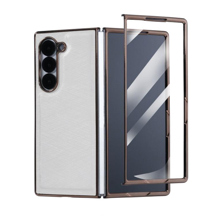Funda de franela con textura de fibra de bambú y película templada para Samsung Galaxy Z Fold5 (blanca)