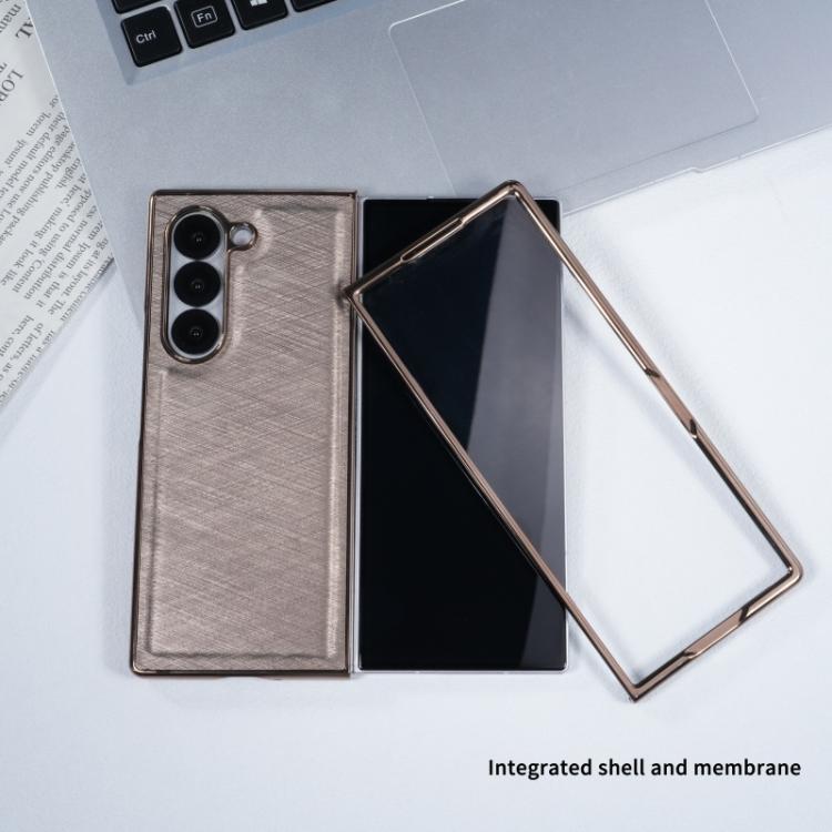 Funda de franela con textura de fibra de bambú y película templada para Samsung Galaxy Z Fold4 (azul)