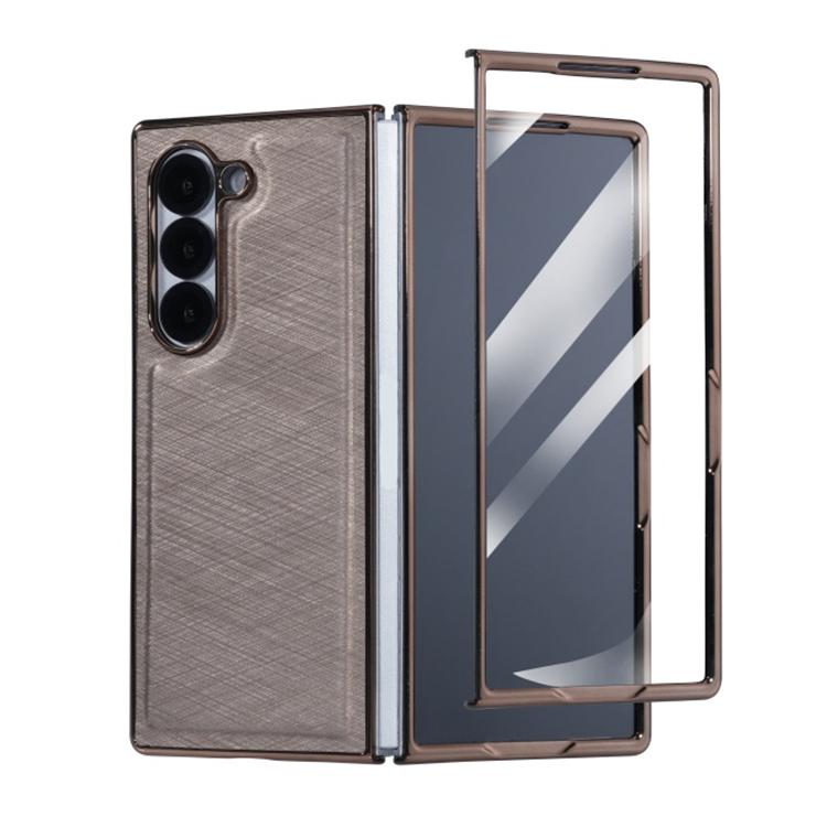 Funda de franela con textura de fibra de bambú y película templada para Samsung Galaxy Z Fold7 5G (gris plateado)