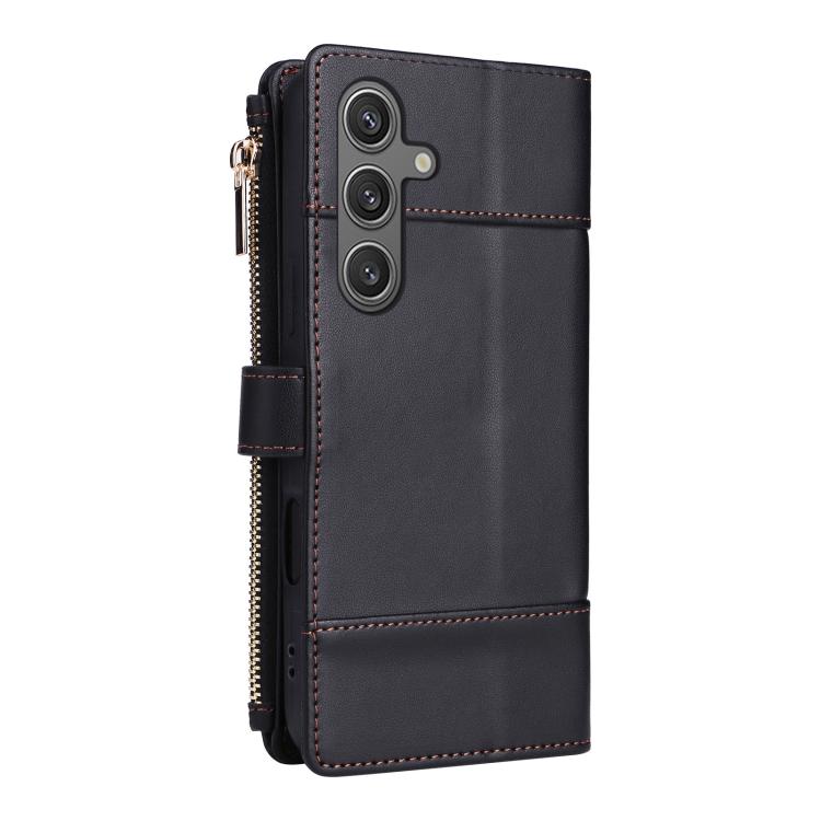 Funda de cuero con cremallera y bloqueo RFID para Samsung Galaxy S24/S25 5G (negro)