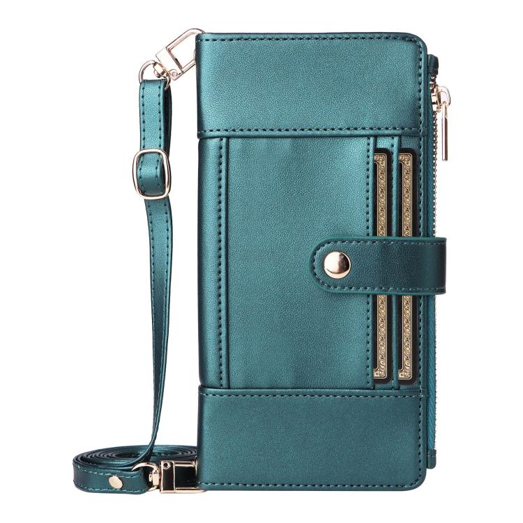 Funda de cuero tipo cartera con cremallera y bloqueo RFID para Samsung Galaxy S24/S25 5G (verde)