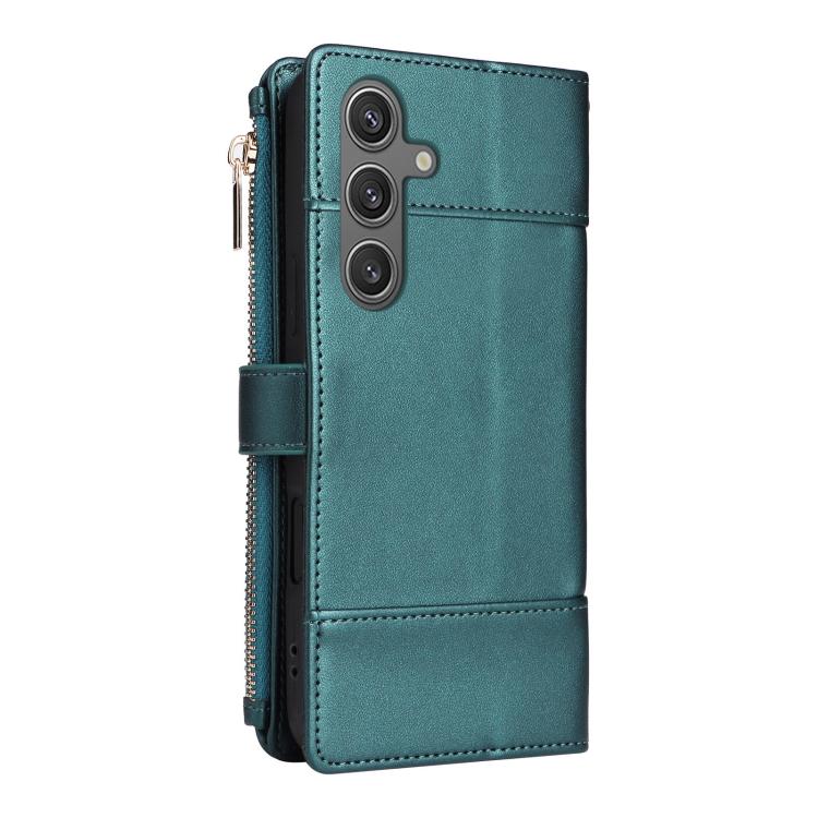 Funda de cuero tipo cartera con cremallera y bloqueo RFID para Samsung Galaxy S24/S25 5G (verde)