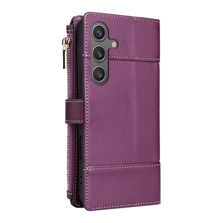 Funda de cuero tipo cartera con cremallera y bloqueo RFID para Samsung Galaxy S24/S25 5G (morado)