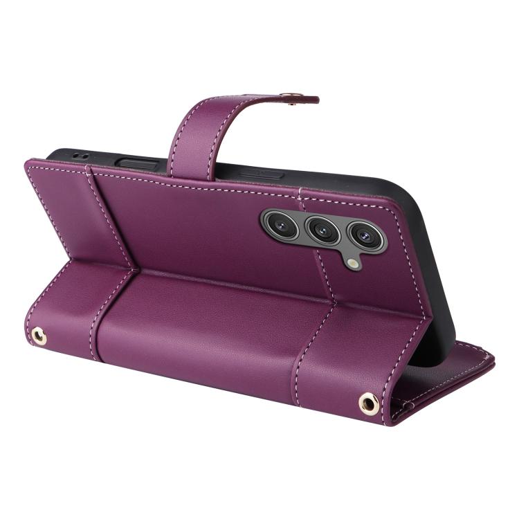 Funda de cuero tipo cartera con cremallera y bloqueo RFID para Samsung Galaxy S24/S25 5G (morado)