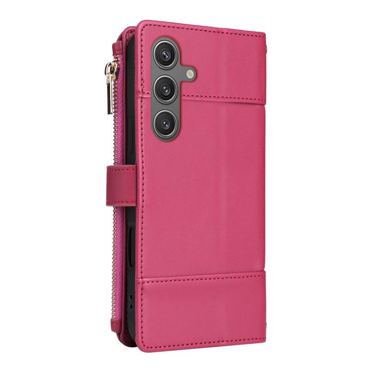 Funda de cuero tipo cartera con cremallera y bloqueo RFID para Samsung Galaxy S24/S25 5G (roja)