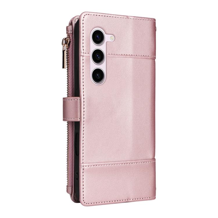 Funda de cuero tipo cartera con cremallera y bloqueo RFID para Samsung Galaxy S23 5G (oro rosa)