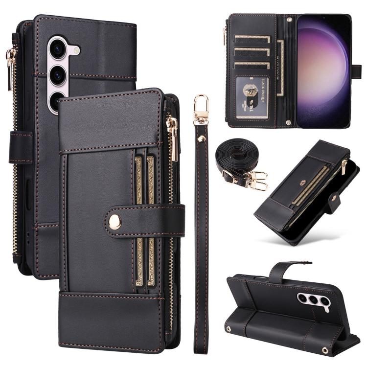 Funda de cuero con cremallera y bloqueo RFID para Samsung Galaxy S23 5G (negro)