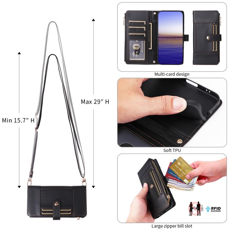 Funda de cuero con cremallera y bloqueo RFID para Samsung Galaxy S23 5G (negro)