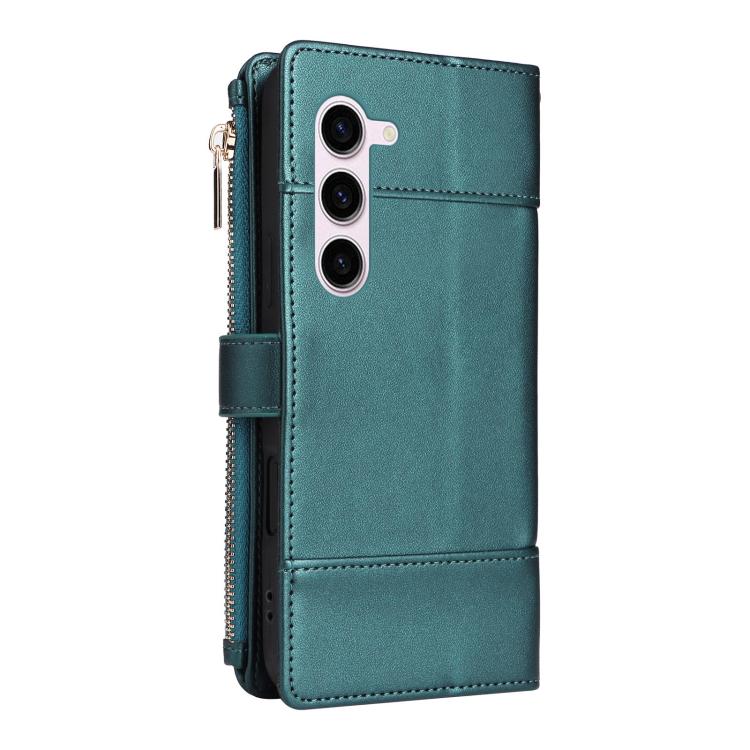Funda de cuero tipo cartera con cremallera y bloqueo RFID para Samsung Galaxy S23 5G (verde)