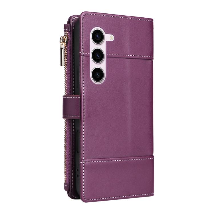 Funda de cuero tipo cartera con cremallera y bloqueo RFID para Samsung Galaxy S23 5G (morado)
