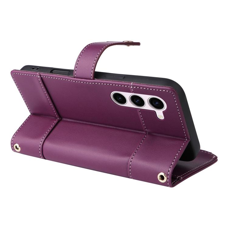 Funda de cuero tipo cartera con cremallera y bloqueo RFID para Samsung Galaxy S23 5G (morado)